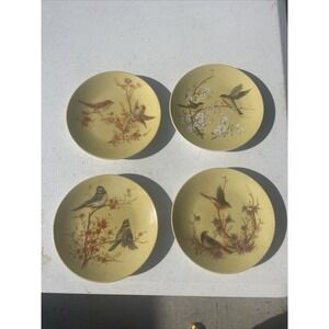 YELLOW TINT DECORATOR PLATES/HAND PAINTED PORCELAIN/BIRD THEME/HAND‎ WASH ONLY